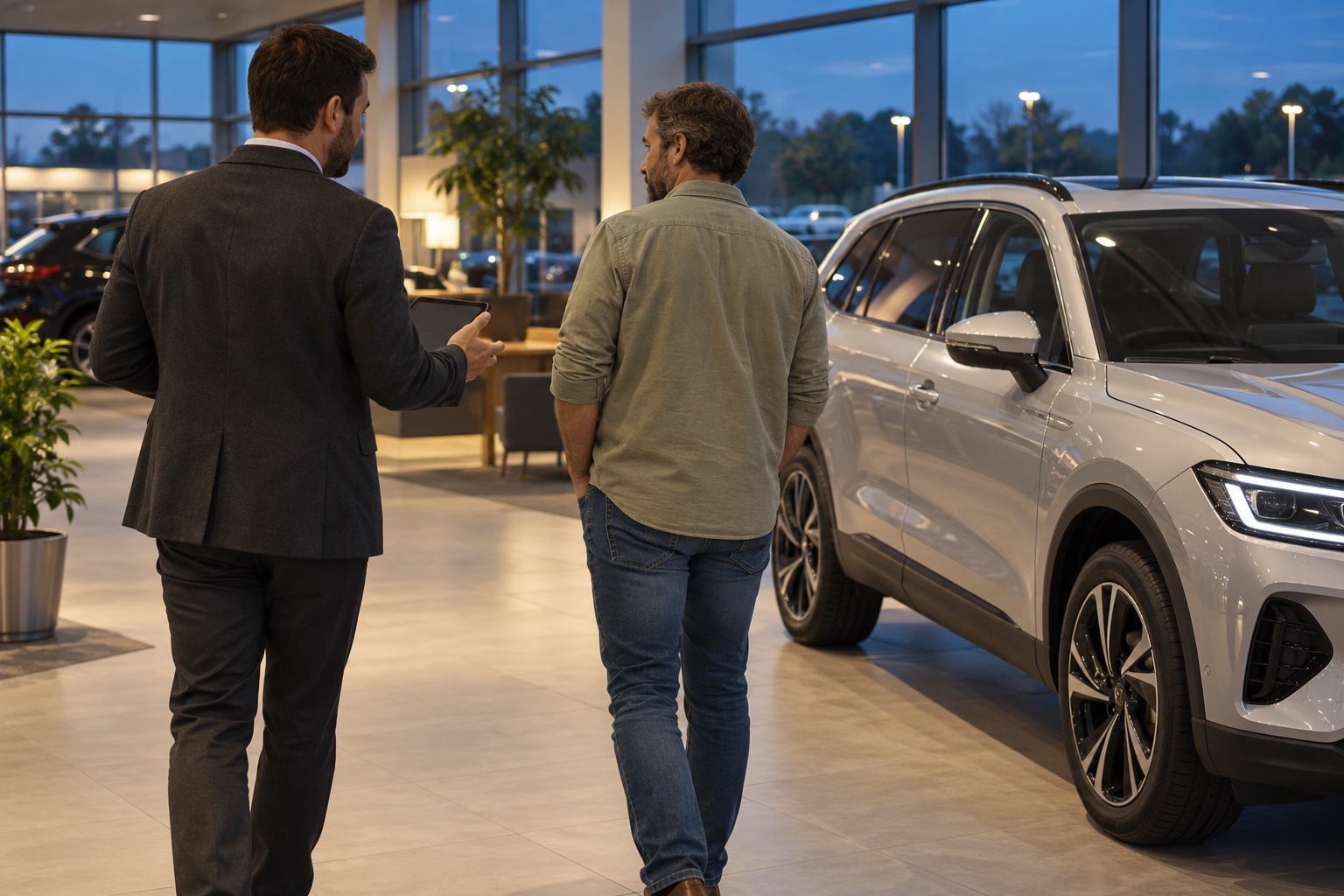 A dealership advisor helping a buyer